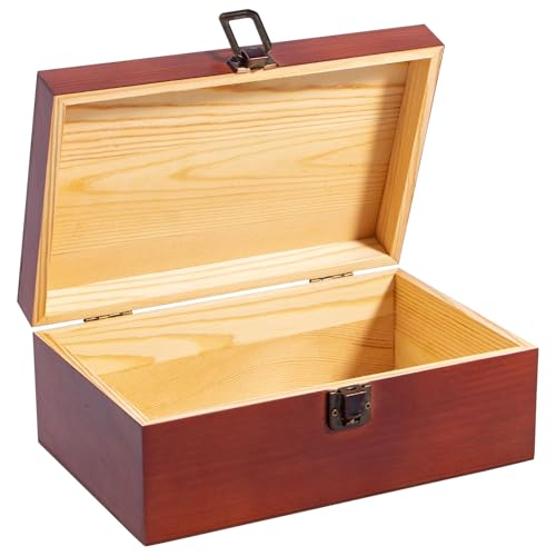 Budesoko Wooden Storage Box with Hinged Lid and Locking Clasp, Wood Box DIY and Gift Chest for Storing Jewelry, Memories and Toys, Wooden Keepsake Craft Boxes 23 x 15 x 9 cm, Brown