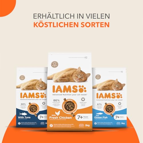 IAMS Senior Katzenfutter trocken mit Thunisch - Trockenfutter für ältere Katzen ab 7 Jahren, 3 kg