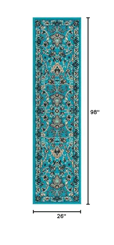 Image of Unique Loom Sialk Hill Collection Area Rug - Washington (2' 2 inch x 8' 2 inch Runner Turquoise /Black)