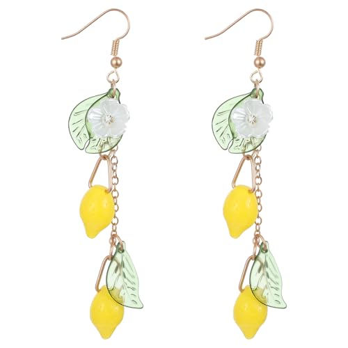 Lemon Earrings for Women, Yellow Dainty Lemon Drop Dangle Earrings Unique Fun Fruit Earring Cute Fruit Flower Studs Hook Earring Thanksgiving Birthday Christmas Jewelry Gift