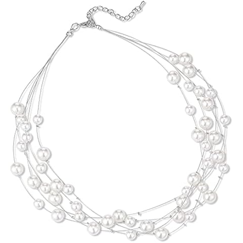 FULU AUTUMN Layered Pearl Necklace Multi-strand Pearl Choker Necklaces for Women Beaded jewelry for Wedding Parties(White) Cover