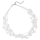 FULU AUTUMN Collana di perle a strati multifilo collane girocollo di perle per le donne gioielli con perline per feste di nozze, 17.1 inches, Perla