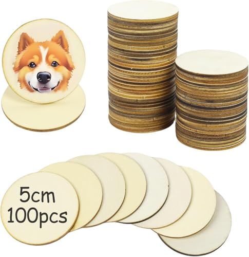 Dischi di legno, 100 pezzi, rotondi, diametro di 5 cm, spessore 2,5 mm, per decorazioni, sottobicchieri in sughero, artigianato fai da te