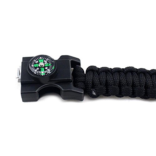 Pulseira de paraquedista trançada Alloet com bússola apito SOS luz LED, Preto, 235.00*23.00*15.00mm