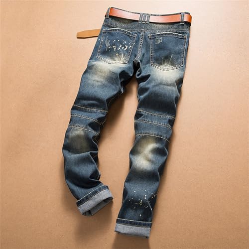 Men's Casual Distressed Biker Jeans Slim Fit Ripped Fashion Denim Pants Stratight Leg Regular Streetwear Jeans2