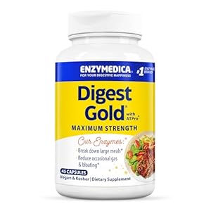 Enzymedica Digest Gold + ATPro, Maximum Strength Digestive Enzymes, Helps Digest Large Meals for Instant Bloating Relief, 45 Count