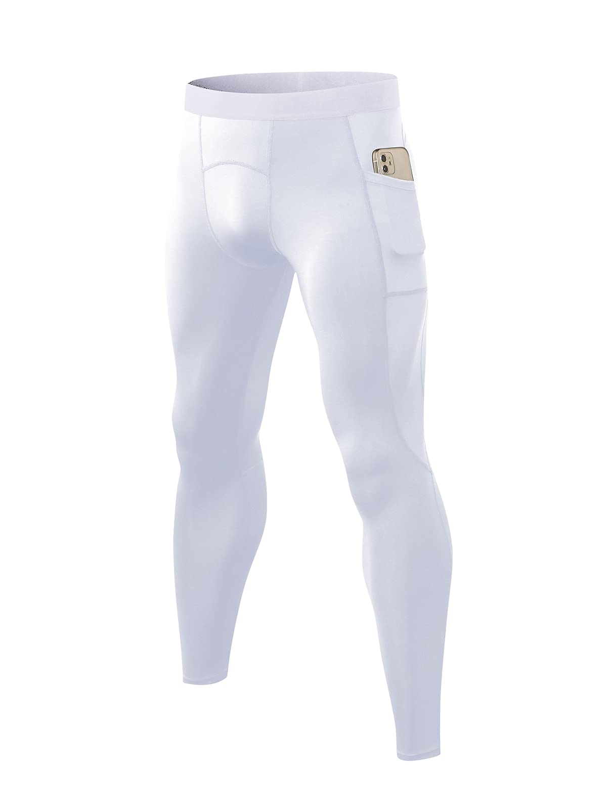 Mens Compression Tights Workout Pants, Running Leggings with Pockets, Cool Dry Baselayer Gym Pants-image-42