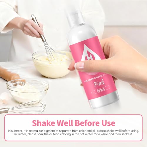Image of Pink Oil Based Food Coloring for Chocolate - Herbeklab 100ml Professional Concentrated Oil Food Dye for Candy Melts, Chocolate, Cake Pops, Strawberries & Baking