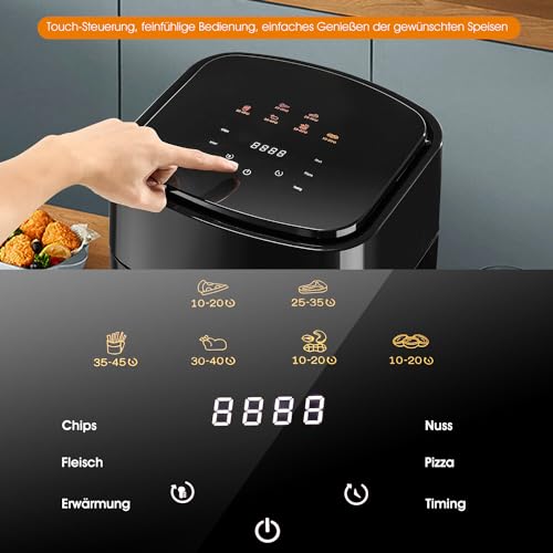 Oyajia Heißluftfritteuse 15L mit LED-Touchscreen, Mini Backofen mit Sichtfenster, 6 Programme, Dörrautomat Funktion, 1800W Air Fryer XXL ohne Öl Dörren Minibackofen – Bild 7