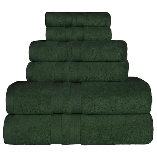 SUPERIOR Ultra-Soft 6-Piece Cotton Towel Set, Includes 2 Bath Towels, 2 Hand Towels, and 2 Washcloths for Bathroom, Guest Room, Quick Dry, Daily Use Home Essential Towels, Forest Green