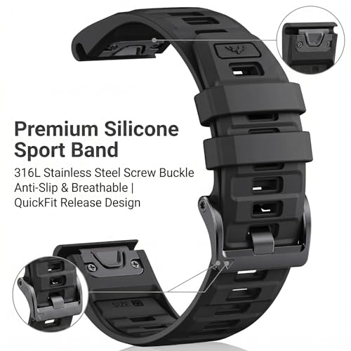 Correa de silicona negra 26mm para Garmin Fenix 8 miniatura 3