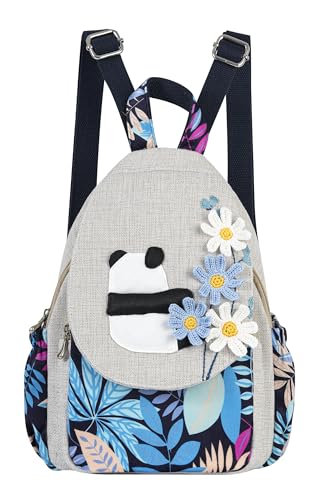 Image of Small Canvas Backpack, Retro Boho Washed Hippie for Women Daily Commute (Panda Decorations)