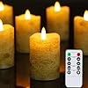 Homemory Flameless Votive Candles with Timer Remote 2 x 3 Birch Bark Real Wax Realistic Black Wick Battery Operated Candles 6 Pack for Wedding Party and Holiday Decoration