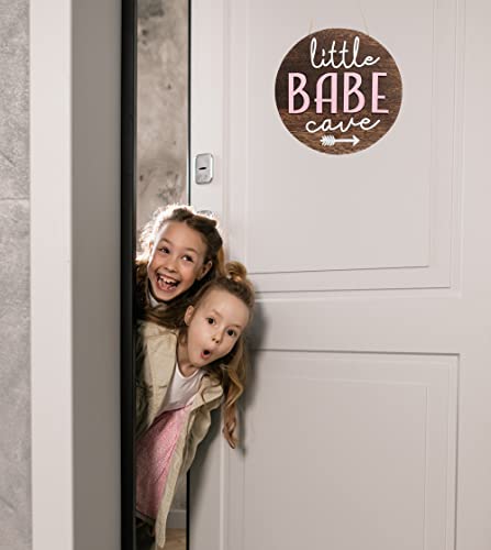 Little Man Babe Cave Door Sign Wooden Round Kids Baby Wall Plaques For Little Boys Girls Nursery Natural Wood Wall Art Toddler Bedroom Living Room Rustic Hanging Farmhouse Woodland Playroom Tent Décor (Girl Pink) #TOP4