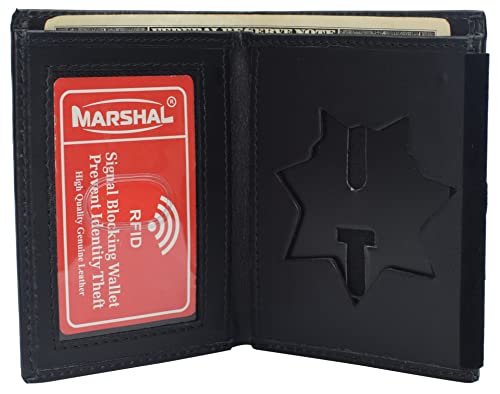 MARSHAL RFID Blocking 7 Point Start Badge Holder Genuine Leather Slim ID Wallet4