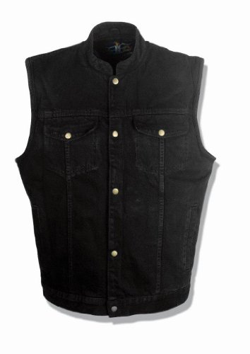 Men's SOA Denim Vest w/ 2 Inside Concealed Weapon Gun Pockets (Large, Black Denim)