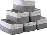 Amazon Brand - Umi Boîte de rangement, Storage Box panier de rangement pour étagères Panier organisateur Bacs de rangement en tissu avec poignées Blanc Gris 6 Pièces 30 x 20 x 13cm