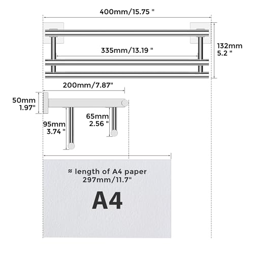 Miniatura 2 de Sayayo Toalleros De Baño Toallero Doble Barra De Toalla Pulido Pared Estante De Almacenamiento, Accesorios Baño Acero Inoxidable Colgador Trapos Cocina Para Baño Y Cocina 40cm, Egz8040-C