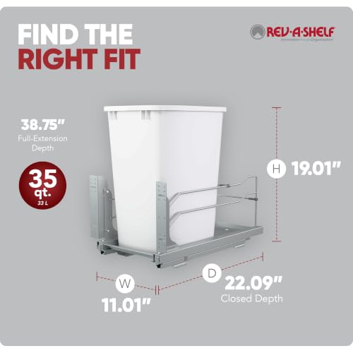 Image of Rev-A-Shelf Single Pullout Trash Can w /Soft-Close, 11.5 inch Min Opening