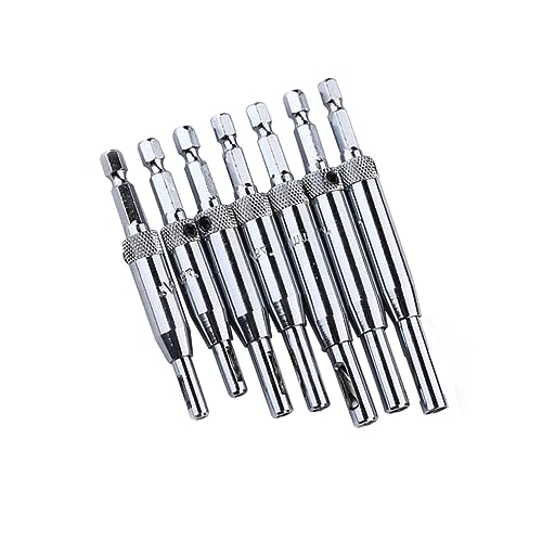 NULYLU Self Centering Hinge Drill Bit Set 7 Pcs Door Hinge Drill Bits Woodworking Drill Bit 5/64''-1/4'' Screw Sizes for DIY