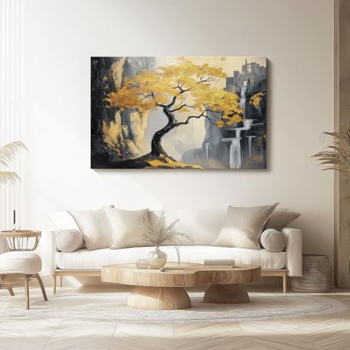Lienzos decorativos 100l x50an cm Sin marco Cuadro Sobre Lienzo Moderno Árboles, cascada, magníficos Dormitorio Cocina Cuadros Pared Imágenes Cuadros Decoracion Salon Wall Gris dorado
