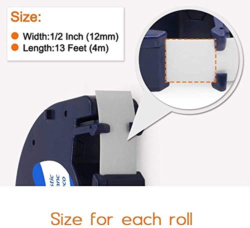 Wonfoucs Compatible Label Tape Replacement for DYMO Label Maker Refills, 12mm x 4m - 1/2 in x 13 ft White LetraTag Plastic 91331 Work with DYMO LetraTag Label Maker Machine, LT-100H, LT-100T, 5 Pack - Thumbnail 3