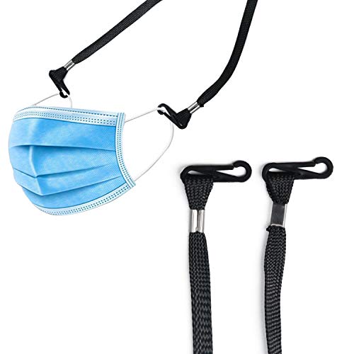 10 Pack Mask Lanyard - Adjustable Ear Pressure Relief Safety Holder & Hanger with with Clasps Extension Hook for Adult and Child Black