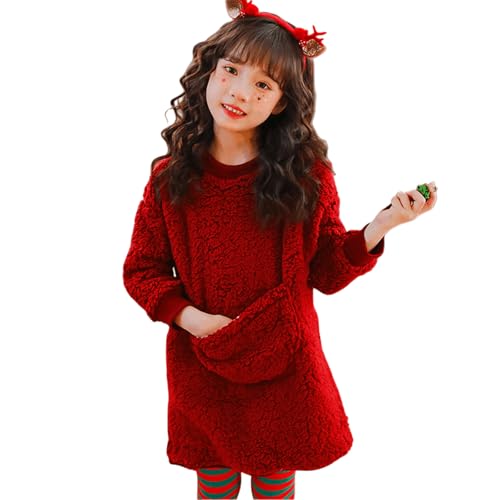 Regalo Niña 4 Años Vestido De Fiesta Elegante para Niñas Camiseta Tipo Túnica Holgada con Estampado Navideño Rojo Atuendo Festivo Infantil De Manga Larga