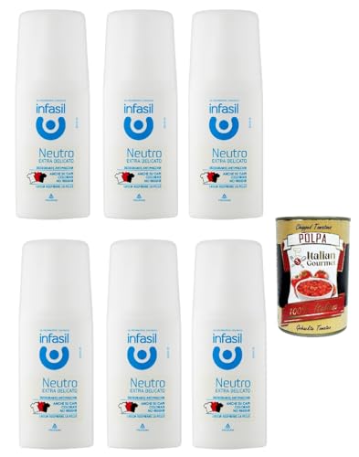 Infasil Neutro extra delicato, Neutral, extra sanft, Deo Vapo, kein Gas, ohne Aluminiumsalze, Fleckenschutz, Deodorant 6x 70ml + Italian Gourmet polpa 400g