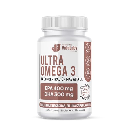 Vitamínicos, Ultra Omega 3 Nutrientes Vidalabs México Aceite de pescado Premium Alta Concentración 400 mg EPA Y 300 mg DHA, Apoyo A La Salud Del Corazón, Las...