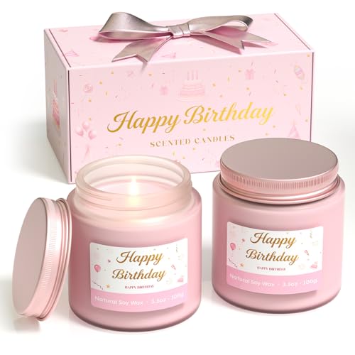 NORVENCE Birthday Candles Scented Candles Gift Set Stress Relief Candles for Home Premium Soy Candle Set Birthday Gifts for Women and Men (Birthday Pink 7 oz)
