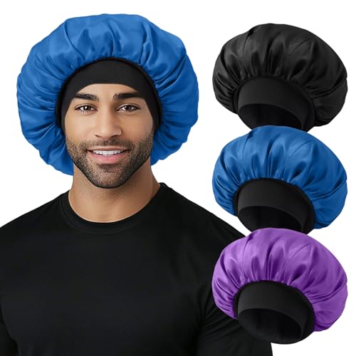 Selalu 3Pcs Satin Bonnets for Sleeping Women Men