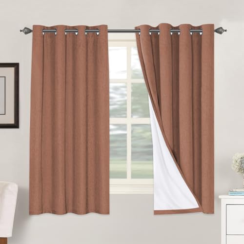 Image of H.VERSAILTEX Linen Blackout Curtains 63 Inches Long 100% Blackout Thermal Insulated Textured Linen Look Curtain Draperies Anti-Rust Grommet, Energy Saving with White Liner, 2 Panels, Washed Spice
