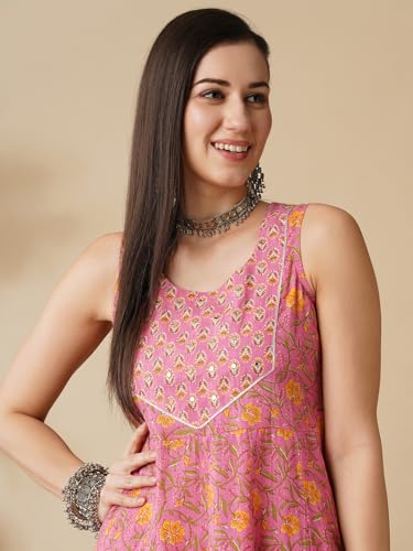 Image of Globus Women Kurta Sets (GS564948 Pink S)