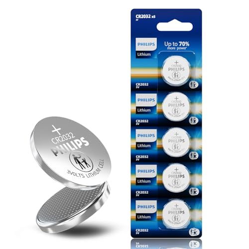 PHILIPS CR2032 Battery (5 Pack), 3V Lithium Coin Cell Battery Long-Lasting, Leak-Free, CR 2032 Batteries for Key Fob, Watches, Small Electronic Devices - image 1