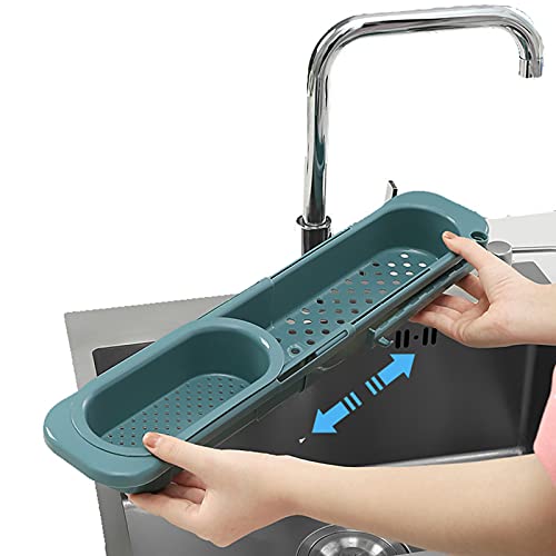 fuguzhu Spülbecken Organizer, Teleskop Waschbecken Ablage Organizer, Multifunktionale Seifenschwamm Abflussregal Aufbewahrungskorb, Wasserhahnhalter Abflusskorb Rack für Bad und Küche (Grün) Cover