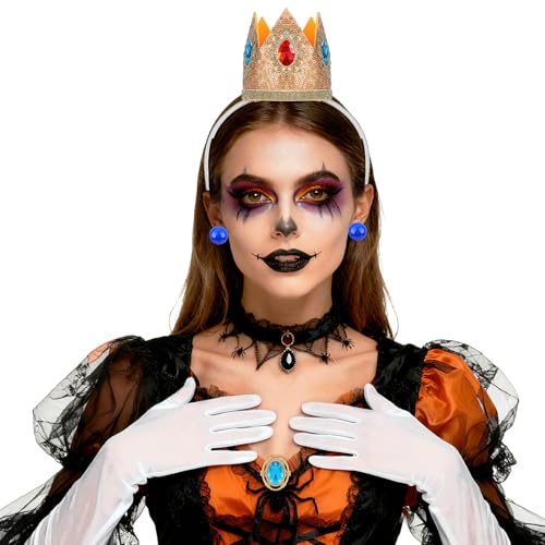 VILLFUL Corona Diadema Pendientes y Broche Adecuado para Cosplay Carnaval y Fiestas Temáticas