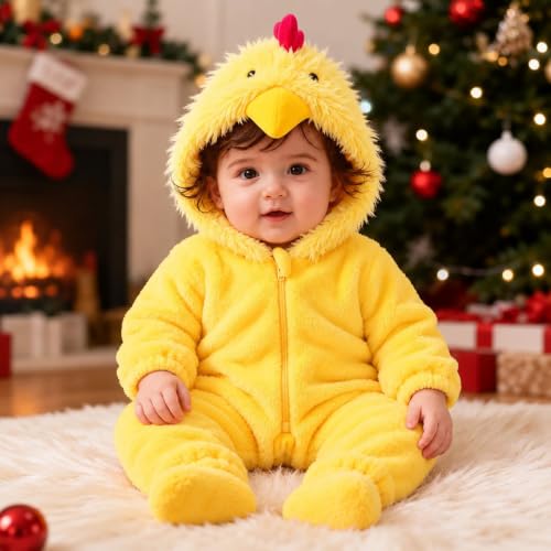 RGDYPKO Unisex Baby Chicken Romper Infant Onesie Flannel Hooded Jumpsuit | Newborn Animal Outfit for Halloween Christmas Thanksgiving, Cute Hooded Onesie, Infant Boys Girls Fleece Romper Dress‑Up - image 3