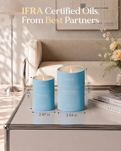 Image of M&SENSE Ocean Waters Scented Candles Large Beach Candle, Summer Soy Candles 21.2oz 120 Hour Slow Burning,Aromatherapy Candle for Stress Relief Meditation Relaxing