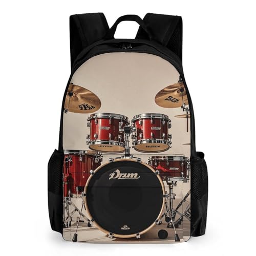 Drum Set-standard Backpack for Women Men Lightweight Sport Rucksack Casual Hiking Travel Daypack