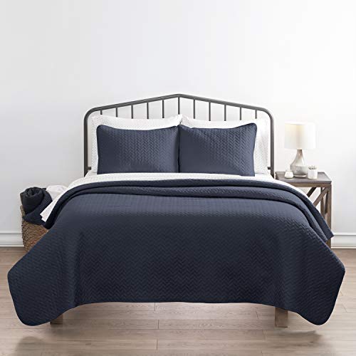 Flash Deals - 40% OFF Linen Market Herring Patterned Quilted Coverlet Set, King, Navy