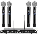 GUDEHOLO 4-Channel Wireless Microphone System, Quad UHF Metal Cordless Mic, 4x25 Channels,...