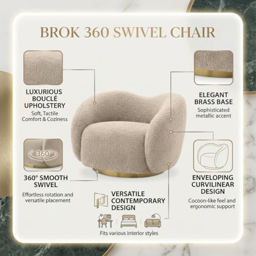 Image of Kingsman Furnitures Brok Swivel Luxury Accent Arm Chair 360 Degree Rotatable Sofa for Home | Bedroom, Living & Drawing Room | Ultra Soft and Comfortable for Lounge (Canaberra Boucle, Swivel)