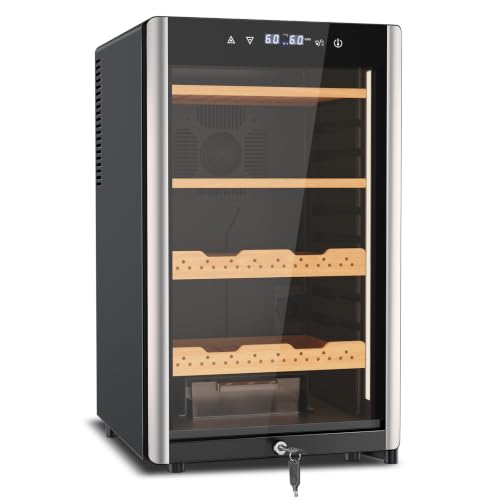 Image of Tylza Humidor Cabinet 70L, Temp & Humidity Control Electric Humidors, 550 Counts, Digital Hygrometer, Safety Lock, Dual Warm Light, Humidors with Spanish Cedar Wood Drawer & Shelves, Gifts for Men
