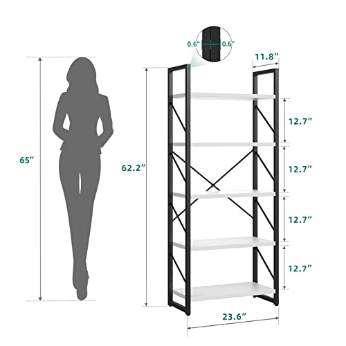 Yitahome 5 Tiers Bookshelf, Classically Modern White Bookshelf, Book Rack, Storage Rack Shelves In Living Room/Home/Office, Books Holder Organizer For Books/Movies, White #TOP1