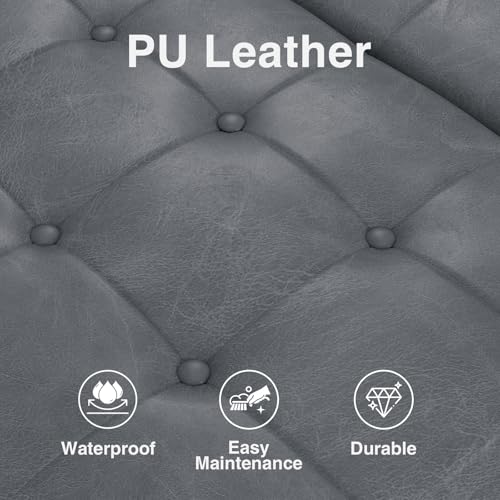 Vabches 30 Inch Round Storage Ottoman,Modern Button Tufted Coffee Table with Lift Top, Large Round Leather Ottoman Upholstered Footrest Stool Toy Blanket Storage for Living Room, Gray