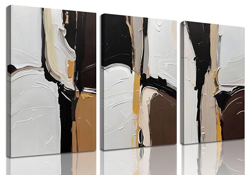 3Pcs Framed Black And White Neutral Abstract Canvas Wall Art