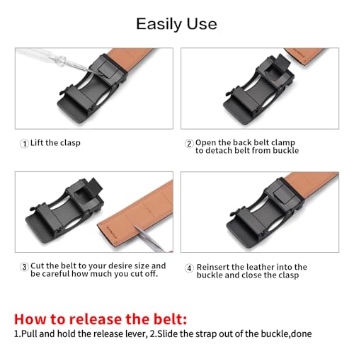 SENDEFN Men's Leather Belt Automatic Ratchet Buckle Slide Belt for Dress Casual Trim to Fit with Gift Box — view 6
