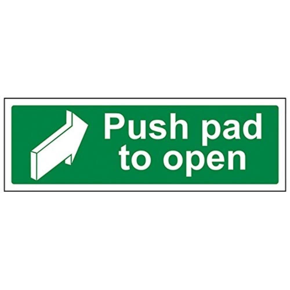 V Safety Push Pad To Open Door Sign - 300mm x 100mm - 1mm Rigid Plastic