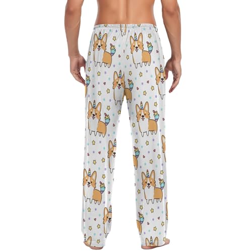 Unicorn Corgi Dog Pajama Pants Colorful Puppy Lounge Sleepwear PJs Men's Pajama Bottoms Casual Sleep Pants M2